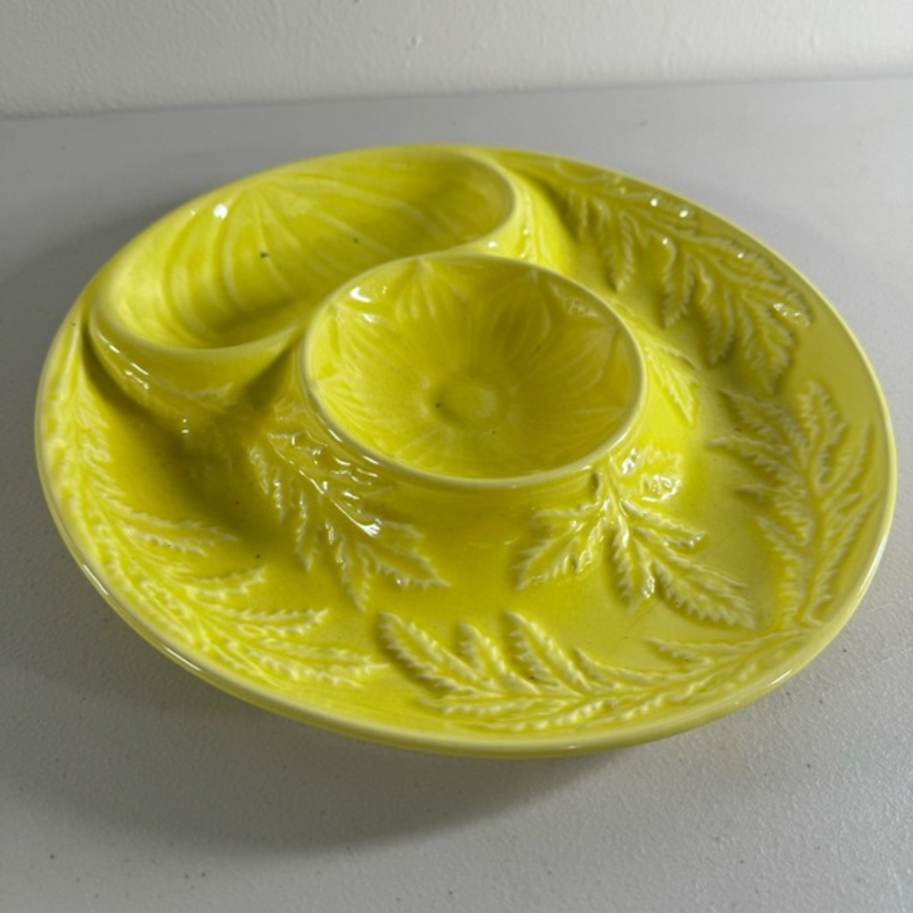 Vintage Secla yellow artichoke plate ceramic serving dish made in Portugal